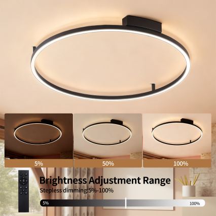 Brilagi - Lampă de tavan LED reglabilă PORTOFINO LED/60W/230V 3000-6000K Ø 80 cm negru + telecomandă