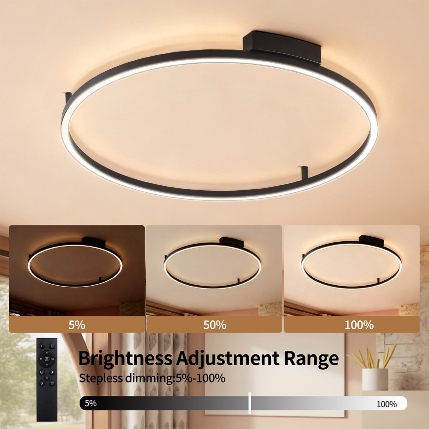 Brilagi - Lampă de tavan LED reglabilă PORTOFINO LED/60W/230V 3000-6000K Ø 80 cm negru + telecomandă