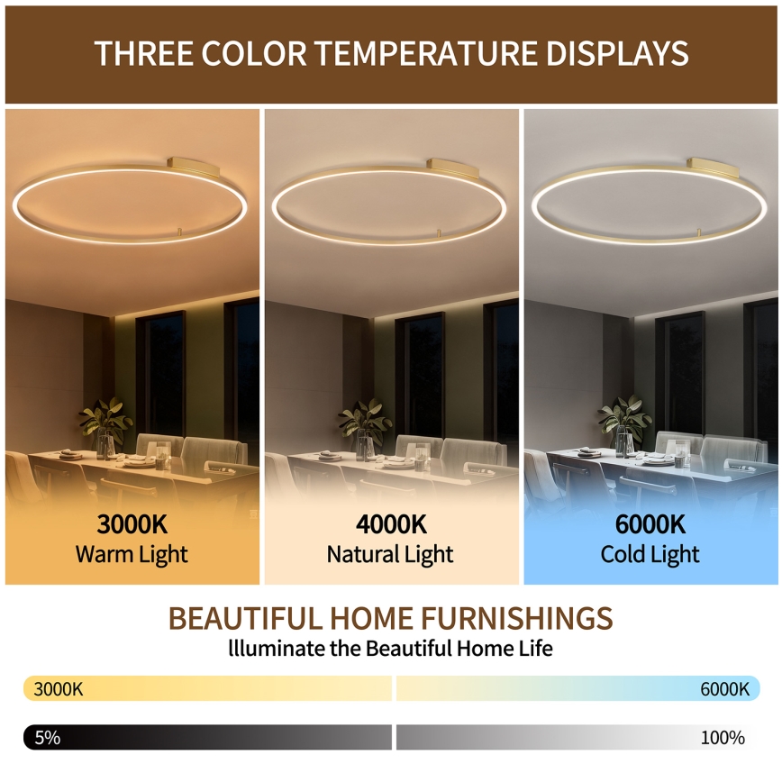 Brilagi - Plafonieră LED reglabilă PORTOFINO LED/85W/230V 3000-6000K Ø 120 cm, finisaj auriu, cu telecomandă