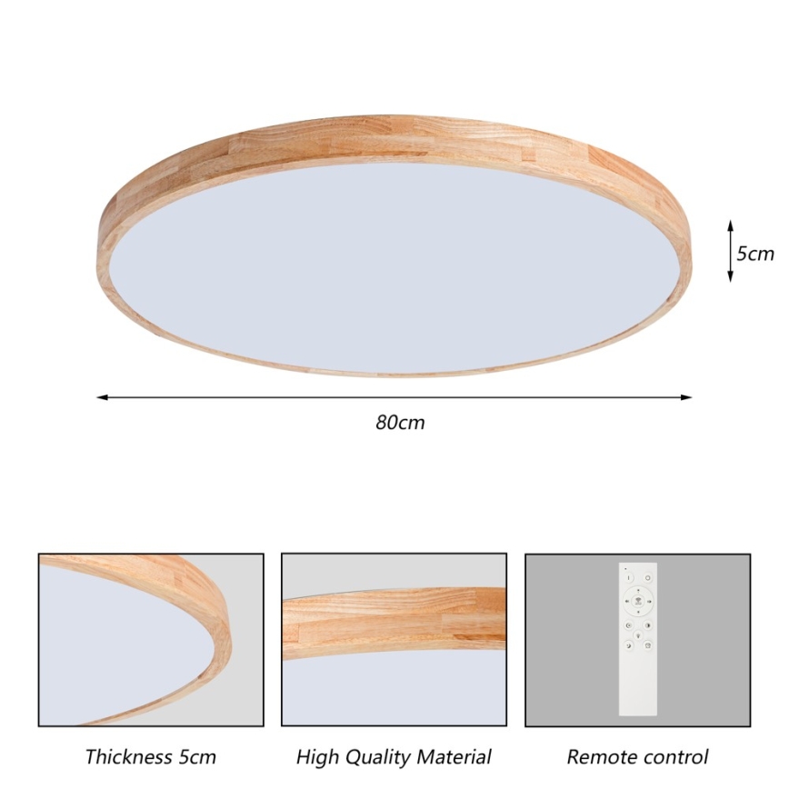 Brilagi - Plafonieră LED dimabilă WOODLINE LED/100W/230V 3000-6000K stejar Ø 80 cm + telecomandă