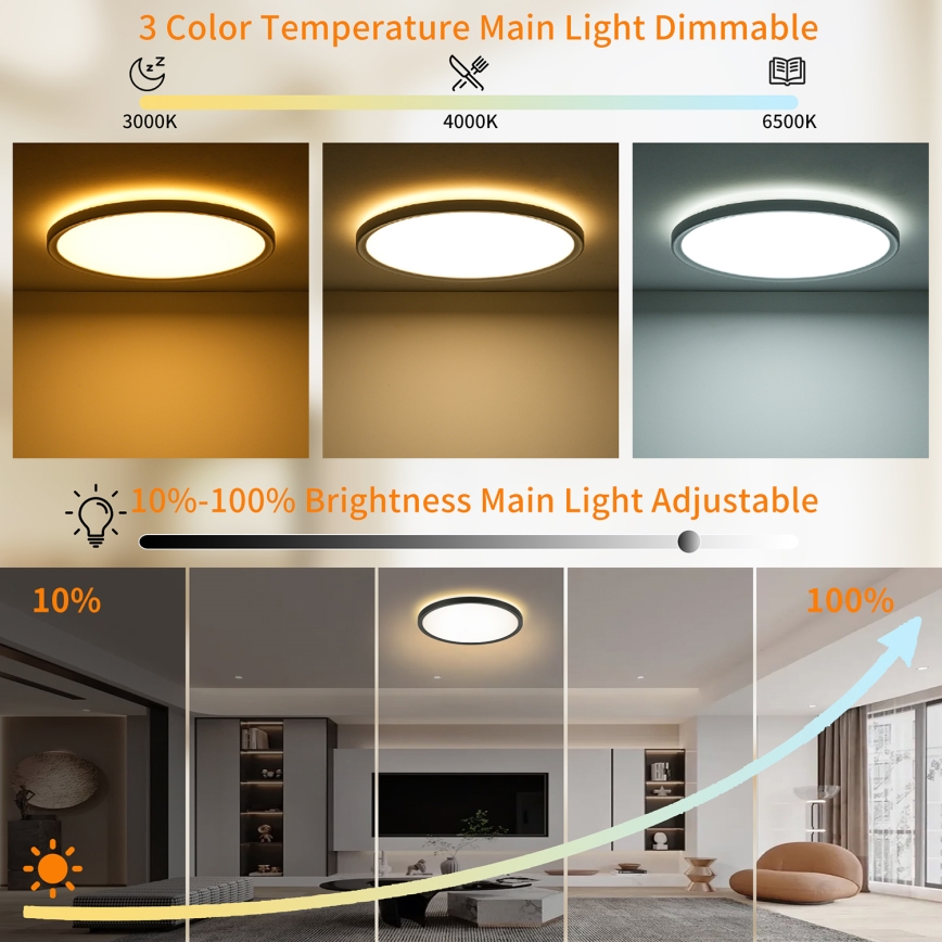 Brilagi - Plafonieră LED RGBW dimabilă ULTRA SLIM LED/18W/230V 2700-6500K Ø 30 cm negru + telecomandă