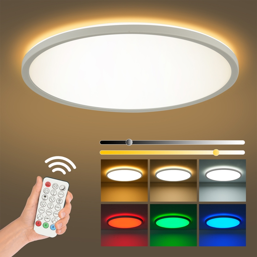Brilagi - Plafonieră LED RGBW ULTRA SLIM, dimabilă, 18W, 230V, 2700-6500K, Ø30 cm, albă + telecomandă