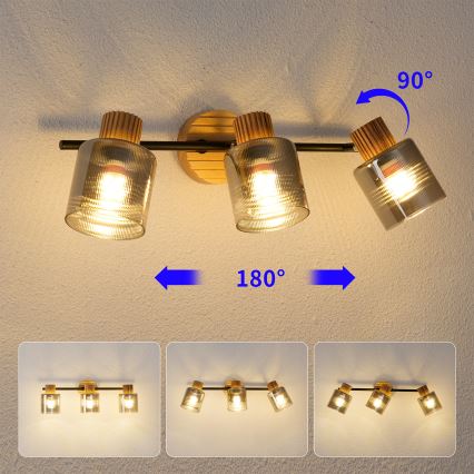 Brilagi - Corp de iluminat tip spot HYGGE, 3x E14, 15W, 230V, lemn/fumuriu
