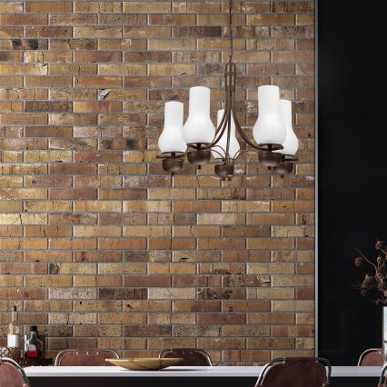 Brilagi - Candelabru LED pe lanț COTTAGE 5xE14/40W/230V stejar/alb