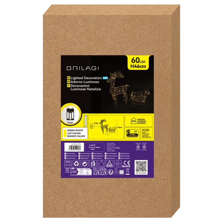 BRILAGI - Decorațiune de Crăciun LED/3xAA 46 cm ren cu sanie alb cald