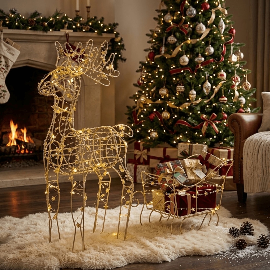 BRILAGI - Decorațiune de Crăciun LED/3xAA 46 cm ren cu sanie alb cald