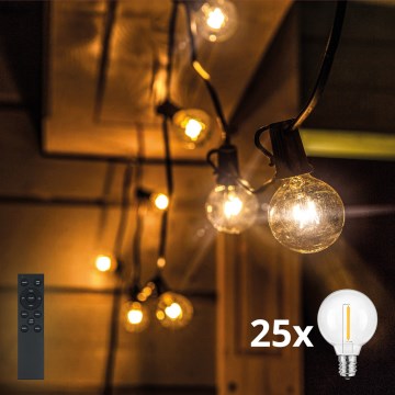 Brilagi - Ghirlandă decorativă LED pentru exterior GIRLANDA, 25xE12/0,6W/24V, 20 m, negru, IP44, alb cald + telecomandă