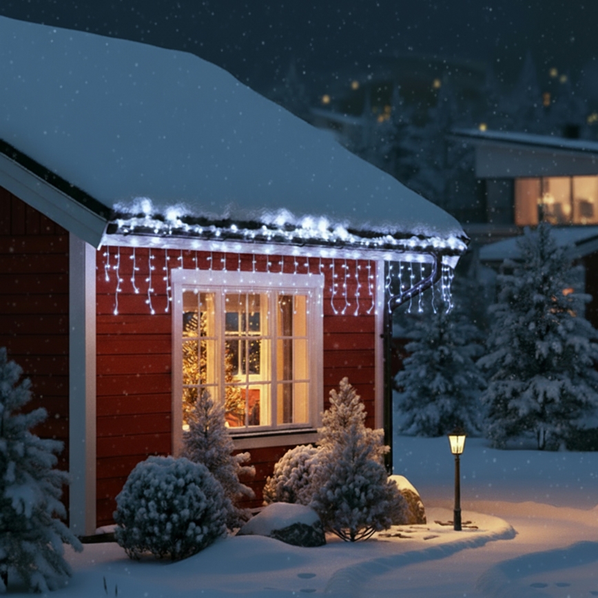 Brilagi - Ghirlandă LED pentru exterior, 200 LED, 8 funcții, 13 m, IP44, alb rece, model țurțuri