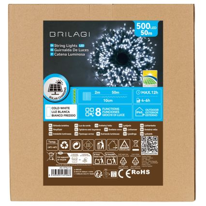 BRILAGI - Ghirlandă de Crăciun solară cu LED 500xLED/8 funcții 52m 1200 mAh IP65 alb rece