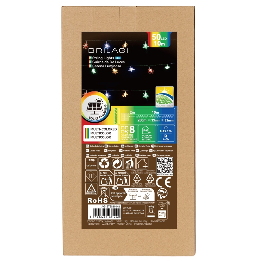 BRILAGI - Ghirlandă LED solară de Crăciun 50xLED/8 funcții 12m 800 mAh IP65 multicoloră
