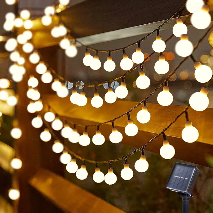 Brilagi - Ghirlandă solară decorativă cu LED BUBBLE, 200 LED / 8 funcții, 20 m, IP65, alb cald, 800 mAh