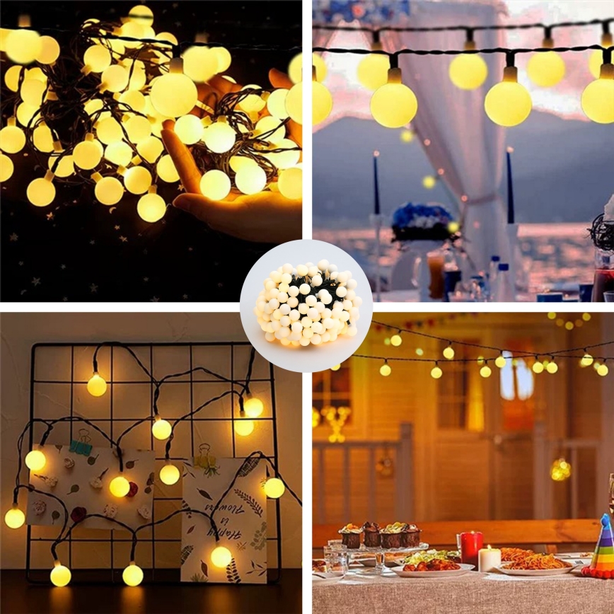 Brilagi - Ghirlandă decorativă solară cu LED BUBBLE, 200 LED, 8 moduri, 20 m, IP65, alb cald, 800 mAh