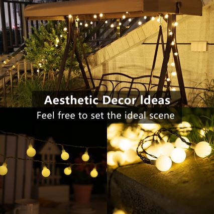 Brilagi - Ghirlandă decorativă solară cu LED BUBBLE, 200 LED, 8 moduri, 20 m, IP65, alb cald, 800 mAh