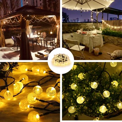 Brilagi - Ghirlandă solară LED decorativă BUBBLE 200xLED/8 moduri 20m IP65 alb cald 800 mAh