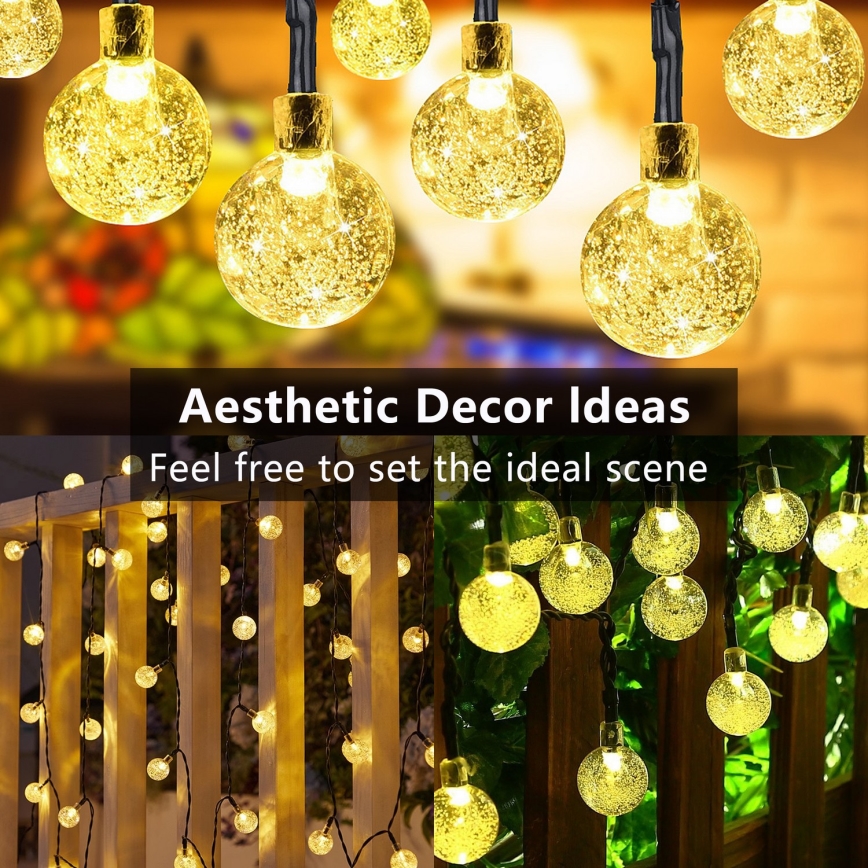 Brilagi - Ghirlandă solară decorativă LED BUBBLE, 300 LED / 8 funcții, 30 m, IP65, alb cald, 500 mAh