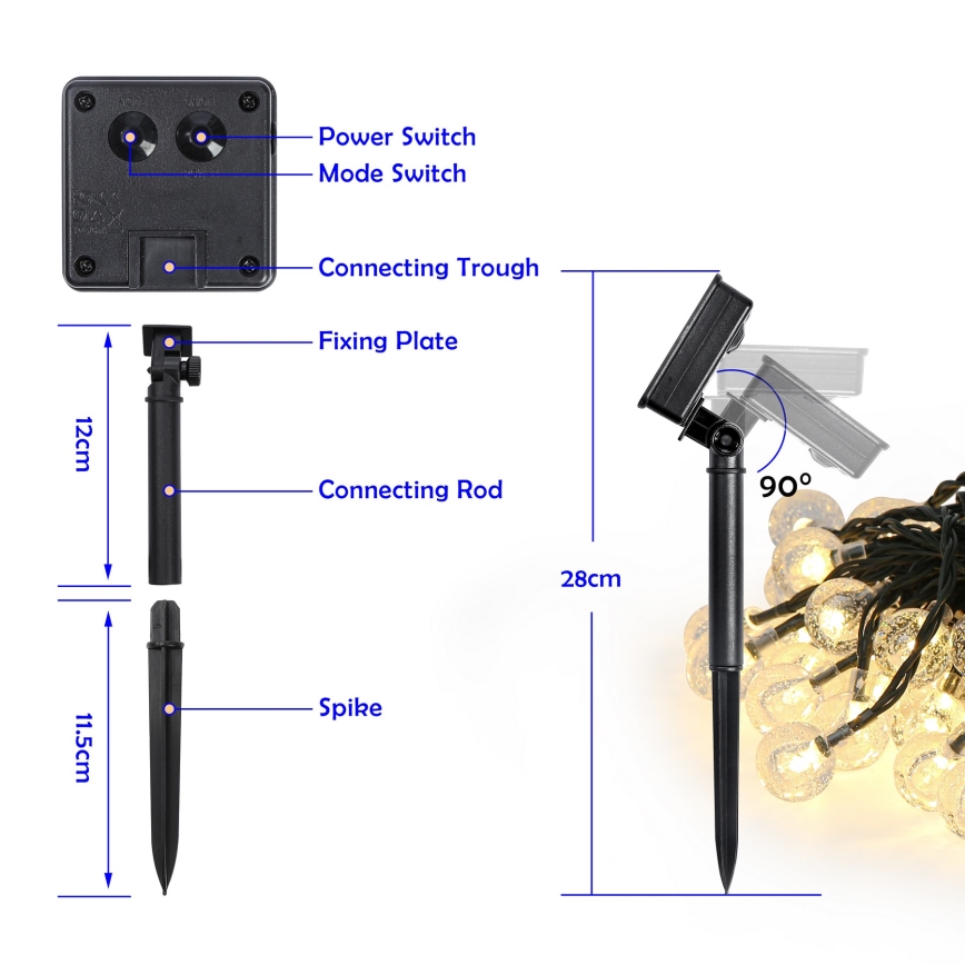 Brilagi - Ghirlandă solară decorativă LED BUBBLE, 300 LED / 8 funcții, 30 m, IP65, alb cald, 500 mAh