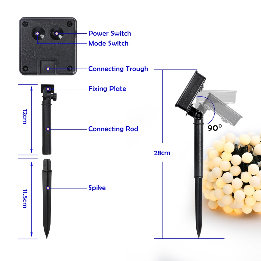 Brilagi - Ghirlandă solară decorativă cu LED BUBBLE, 200 LED / 8 funcții, 20 m, IP65, alb cald, 800 mAh