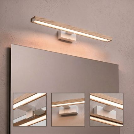 Brilagi - Iluminare LED pentru oglindă de baie 3 în 1 WOODY MIRROR LED/12W/230V 60 cm IP44 alb/stejar