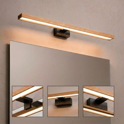 Brilagi - Iluminare LED pentru oglindă de baie 3 în 1 WOODY MIRROR LED/15W/230V 80 cm IP44 negru/stejar