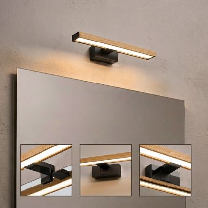 Brilagi - Iluminare LED pentru oglindă de baie 3 în 1 WOODY MIRROR LED/8W/230V IP44 negru/stejar