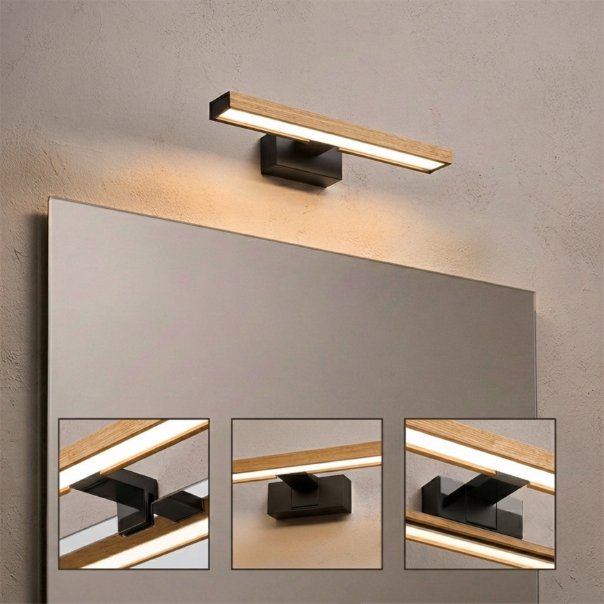 Brilagi - Iluminare LED pentru oglindă de baie 3 în 1 WOODY MIRROR LED/8W/230V IP44 negru/stejar