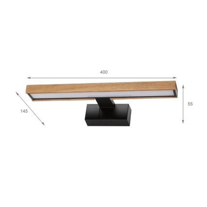 Brilagi - Iluminare LED pentru oglindă de baie 3 în 1 WOODY MIRROR LED/8W/230V IP44 negru/stejar