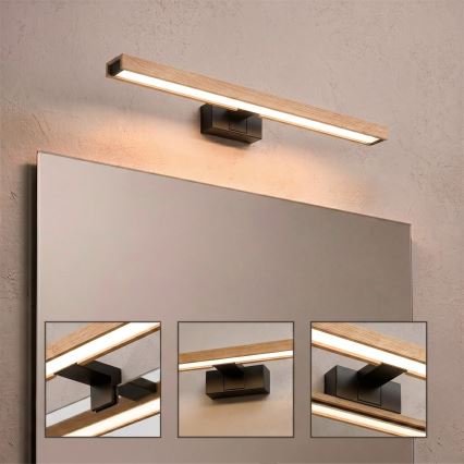 Brilagi - Iluminare LED 3 în 1 pentru oglindă de baie WOODY MIRROR LED/12W/230V 60 cm IP44 negru/stejar