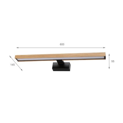 Brilagi - Iluminare LED 3 în 1 pentru oglindă de baie WOODY MIRROR LED/12W/230V 60 cm IP44 negru/stejar