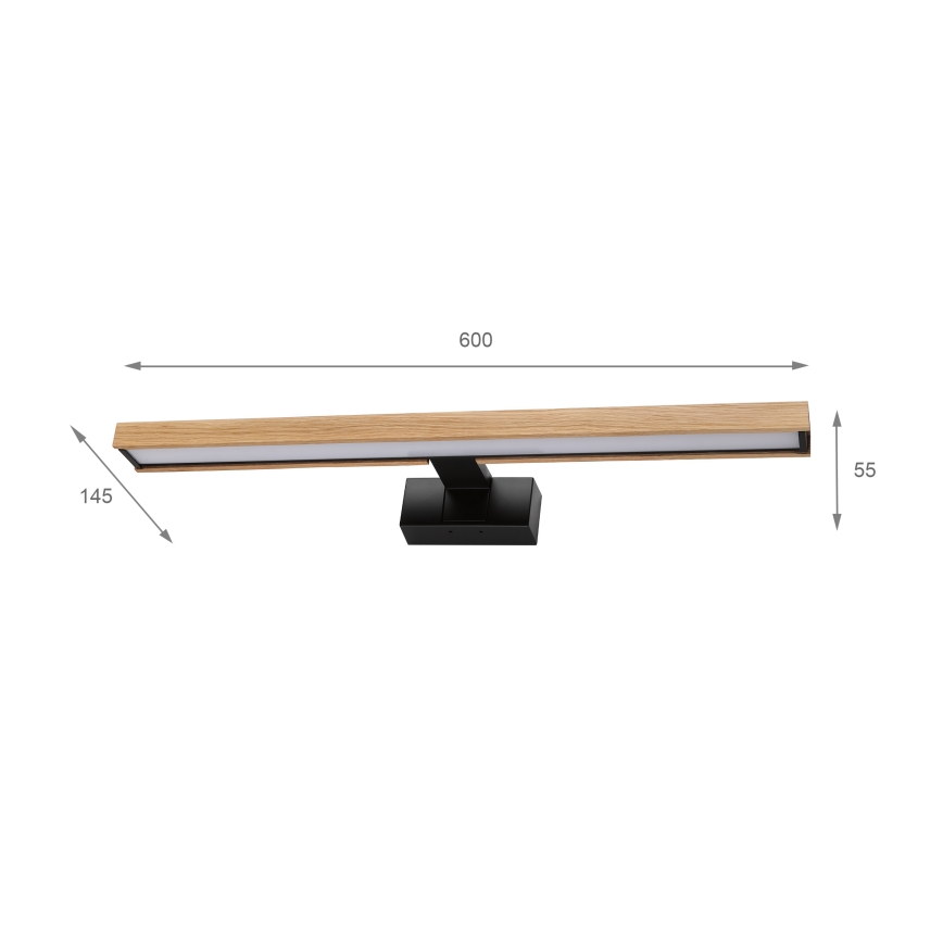 Brilagi - Iluminare LED 3 în 1 pentru oglindă de baie WOODY MIRROR LED/12W/230V 60 cm IP44 negru/stejar