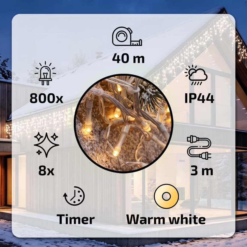 BRILAGI - LED Ghirlandă de Crăciun pentru exterior 800xLED/8 funcții 43m IP44 alb cald țurțuri
