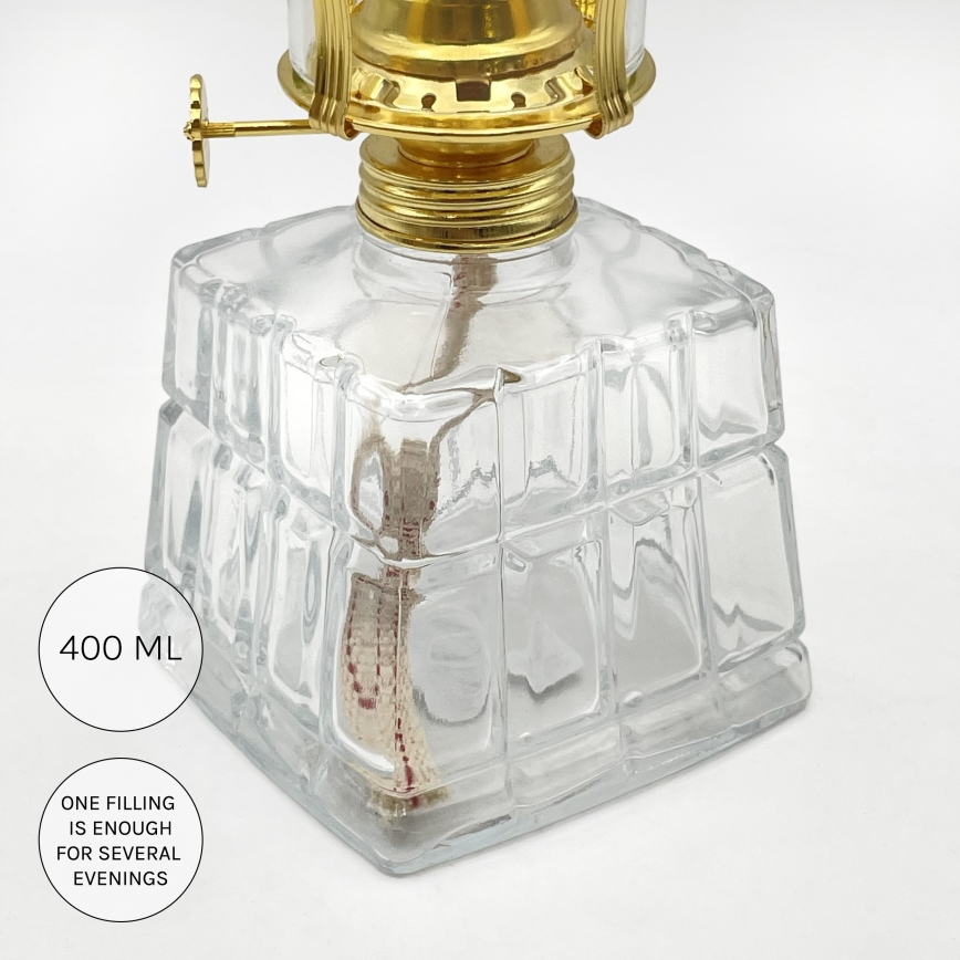 Brilagi - Lampă cu petrol MERLIN, transparentă/aurie