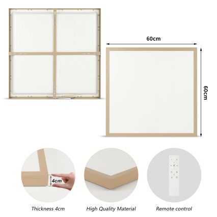 Brilagi - Plafonieră LED reglabilă pentru baie FRAME SMART, 50W, 230V, 60x60 cm, 3000-6000K, IP44, bej, cu telecomandă