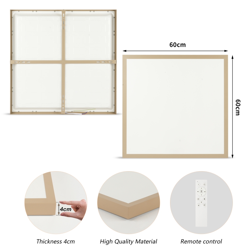 Brilagi - Plafonieră LED reglabilă pentru baie FRAME SMART, 50W, 230V, 60x60 cm, 3000-6000K, IP44, bej, cu telecomandă