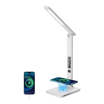 Brilagi - Lampă de birou LED reglabilă cu încărcare wireless QI și USB REGINA LED/8,5W/230V albă