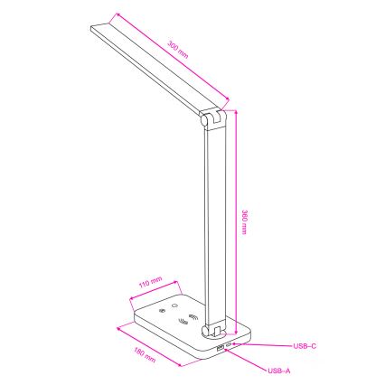 Brilagi - Lampă de masă LED reglabilă, cu senzor tactil și încărcare wireless Qi MODO CHARGE LED/7W/5V 3000/4000/6000K neagră