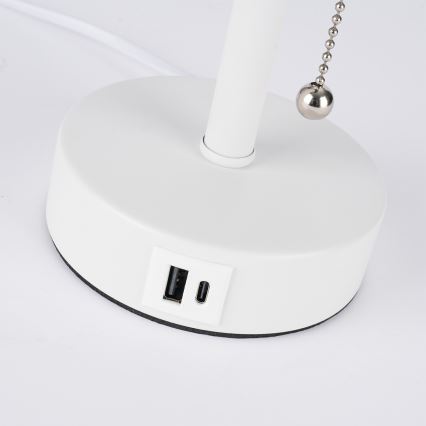 Brilagi - Lampă de birou TABLON 1xE27/25W/230V cu port USB, albă