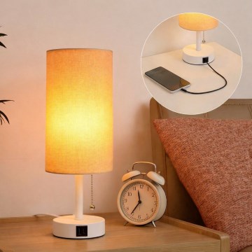Brilagi - Lampă de birou TABLON cu port USB, 1xE27/25W/230V, alb/bej