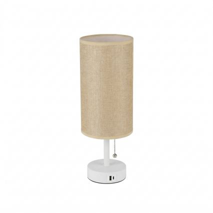 Brilagi - Lampă de birou TABLON cu port USB, 1xE27/25W/230V, alb/bej