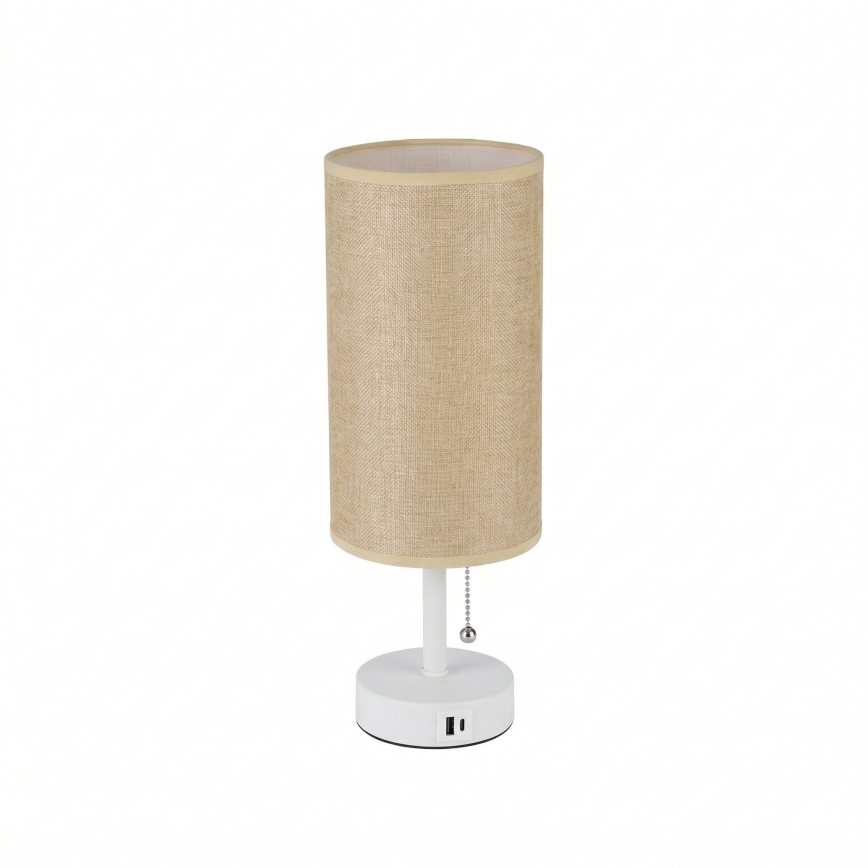 Brilagi - Lampă de birou TABLON cu port USB, 1xE27/25W/230V, alb/bej