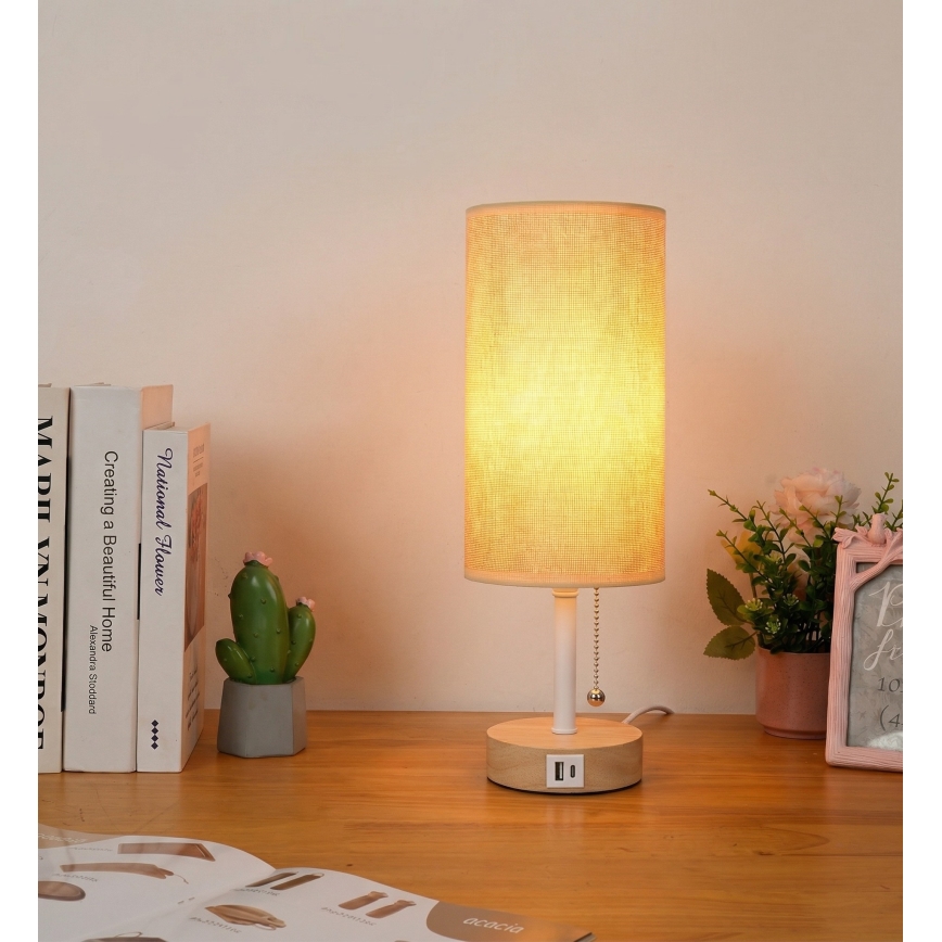 Brilagi - Lampă de birou TABLON cu port USB, 1xE27/25W/230V, alb/bej