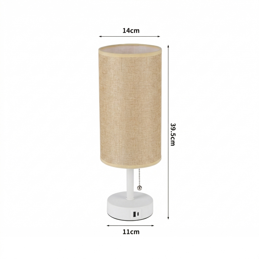 Brilagi - Lampă de birou TABLON cu port USB, 1xE27/25W/230V, alb/bej