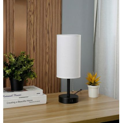 Brilagi - Lampă de birou TABLON cu port USB 1xE27/25W/230V negru/alb