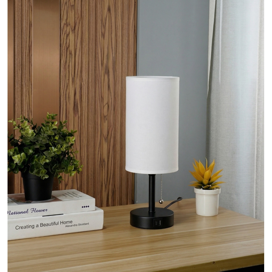 Brilagi - Lampă de birou TABLON cu port USB 1xE27/25W/230V negru/alb