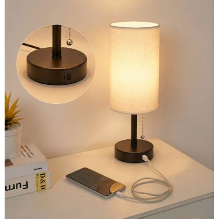 Brilagi - Lampă de birou TABLON cu port USB 1xE27/25W/230V negru/alb