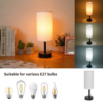 Brilagi - Lampă de birou TABLON cu port USB 1xE27/25W/230V negru/alb