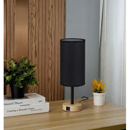 Brilagi - Lampă de birou TABLON cu port USB 1xE27/25W/230V stejar/negru