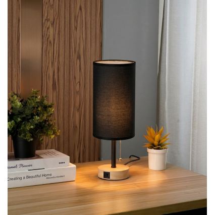 Brilagi - Lampă de birou TABLON cu port USB 1xE27/25W/230V stejar/negru