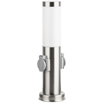 Brilagi - Lampă de exterior cu 2 prize Schuko, 1xE27/15W/230V, 40 cm, IP44, crom mat