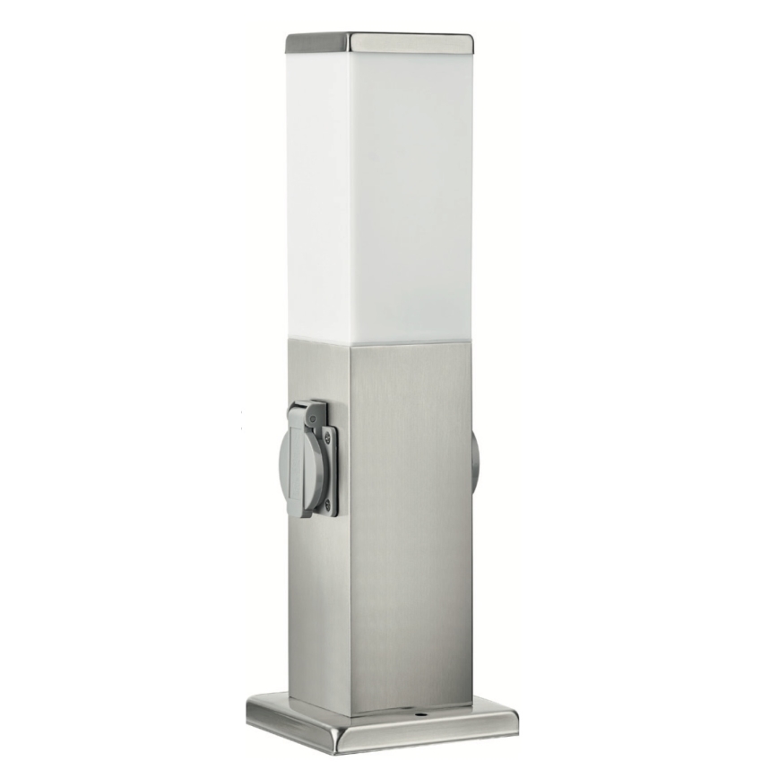 Brilagi - Lampă de exterior NOVA cu 2 prize SCHUKO, 1xE27/15W/230V, 40 cm, IP44, crom mat