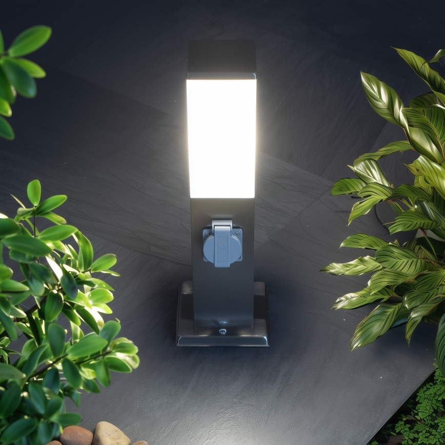 Brilagi - Lampă de exterior NOVA cu 2 prize SCHUKO, 1xE27/15W/230V, 40 cm, IP44, crom mat